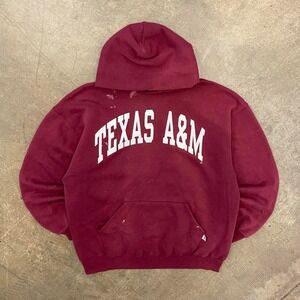 Vintage Texas A&M Aggies Russell Athletic 90s Arch College Burgundy Hoodie XL
